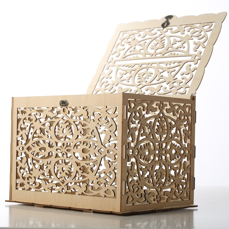 DIY Wooden Flower-shape Wedding Card Box Business Card Invitation Letter Storage Box Wooden Boxes for Birthday Party