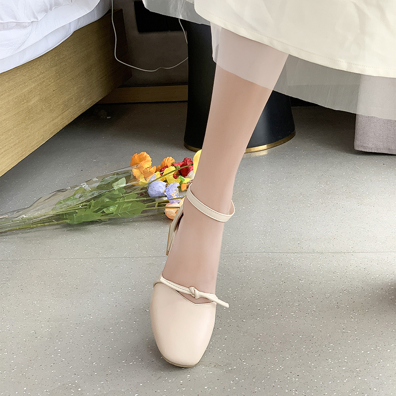 Baotou – chaussures rétro à bout carré pour femmes, sandales à talon épais et creux, simple, Mary Jane, été: Beige / 34