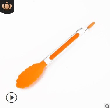 Silicona espaguetis ensalada tostada carne de barbacoa pinzas largas planas herramienta para cocina herramientas de cocina pinzas de comida: Orange