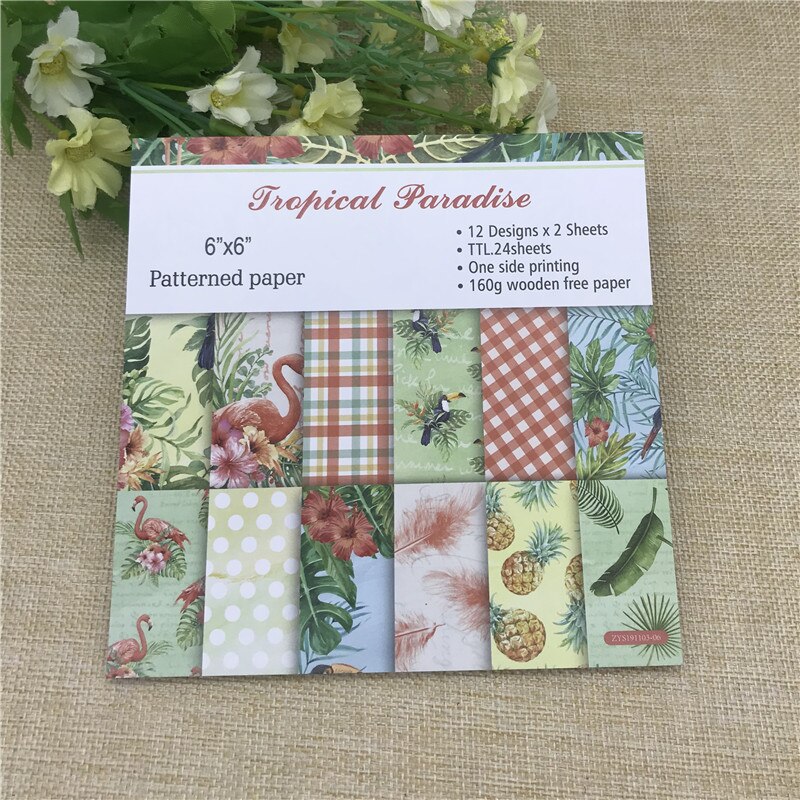 24 sheets 6"X6"Printed Tropical Paradise Pattern Scrapbooking paper pack handmade craft paper craft Background pad
