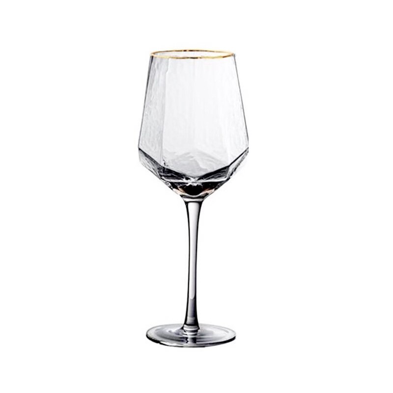 Portsble Wine Glass Diamond Shaped Hammered Rimmed Nordic Rretro Crystal Goblet Rimmed Champagne Glass Diamond Glass: A1
