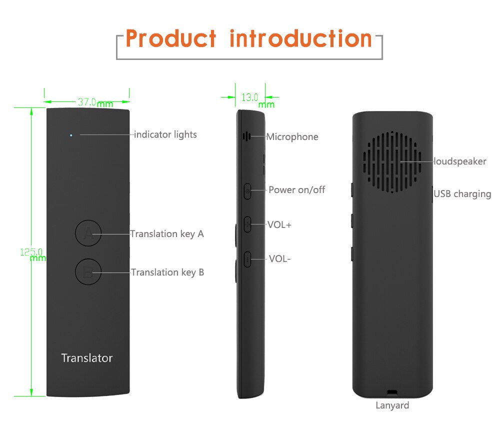 T6 Portable Smart Voice Translator Two-Way Real Time Translation Pocket Device for Learning Business T6