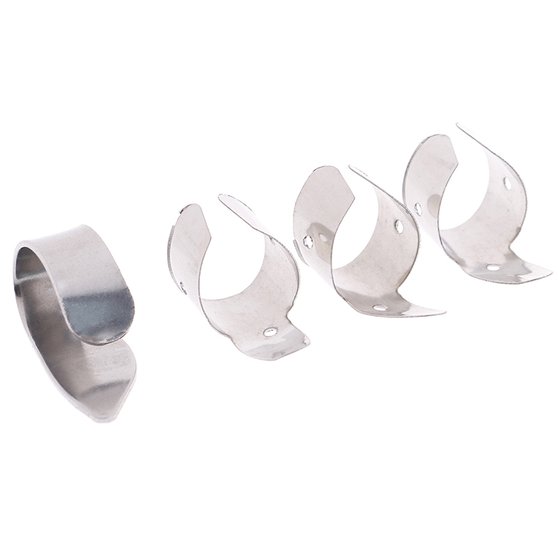 4 stk. rustfri stål guitarplektre med 1 tommelfinger og 3 fingernegle, metal tilbehør til akustisk elektrisk basguitar