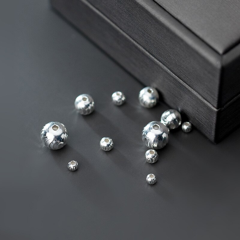 Cuentas redondas sueltas curvadas de Plata de Ley 925, abalorios manuales de 3mm, 4mm, 6mm y 8mm, 1 paquete