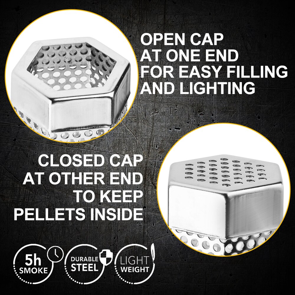 12" Stainless Steel Hexagon Smoker Tube Mesh Pipe Kitchen Outdoor Cooking BBQ Tools Accessories Round Smoke Generator Smoker