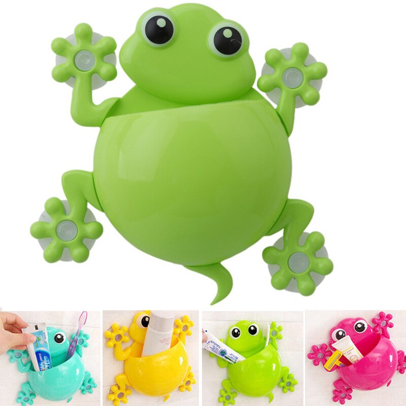 1 Unidad de Soporte de cepillo de dientes de silicona Animal rana para niños, conjunto familiar, colgador de pared para baño, herramienta de almacenamiento de succión
