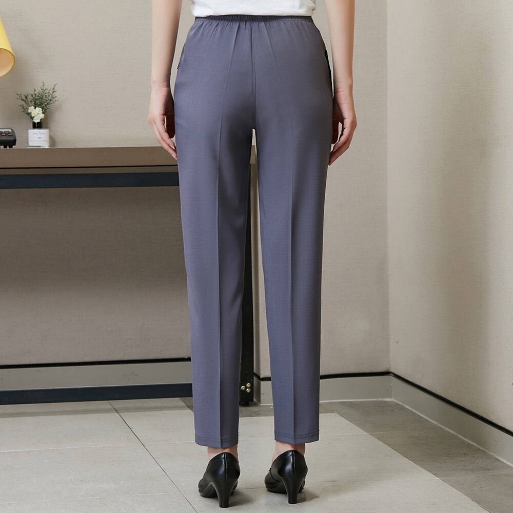 Women Chef Pants Elastic Waist Stretch Gray Trousers Food Service Bakery Hotel Kitchen Restaurant Work Wear Uniform Cook Pants