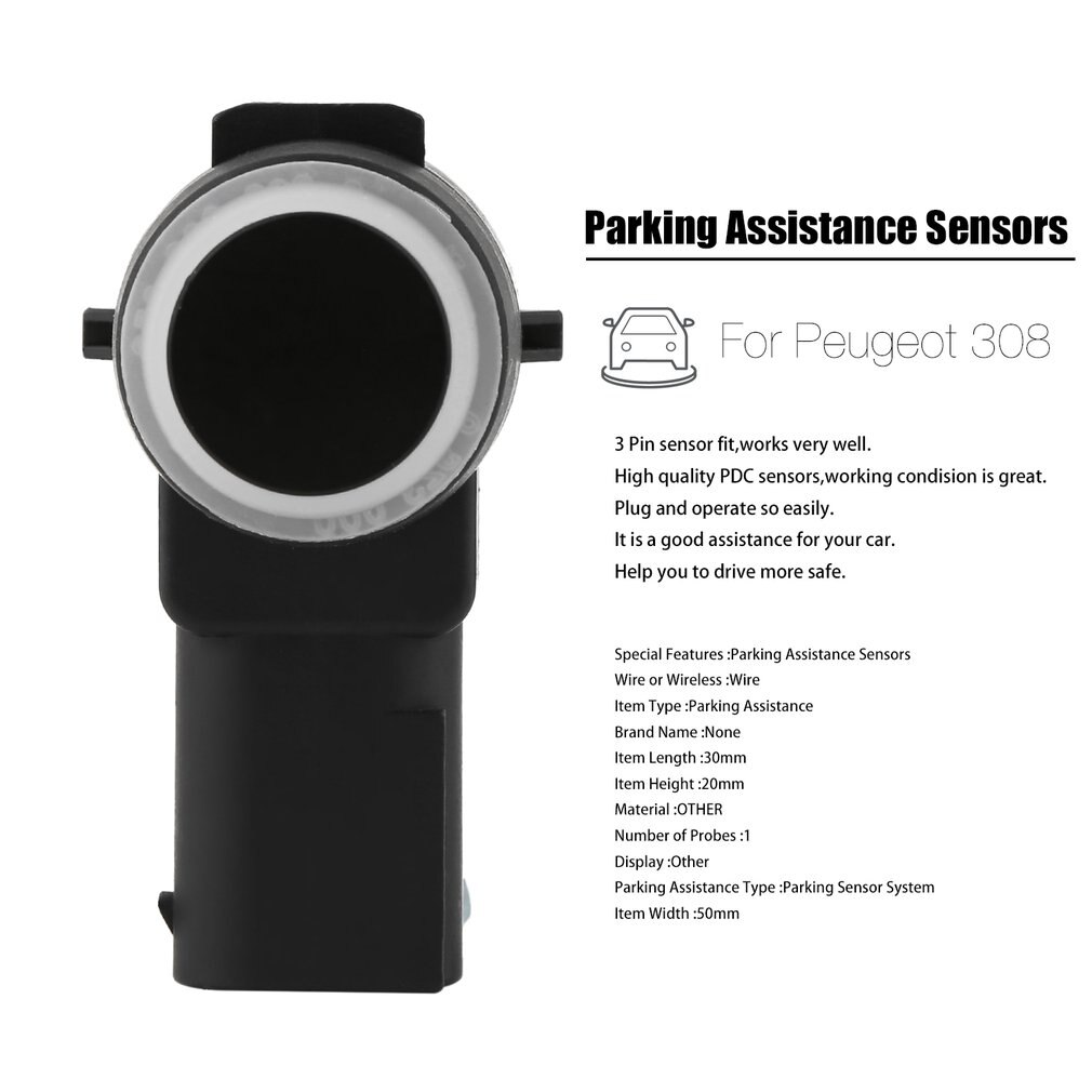 Black 3Pin Practical Vehicle PDC Parking Assistance Sensor For Peugeot Car Accessories 30*50*20MM