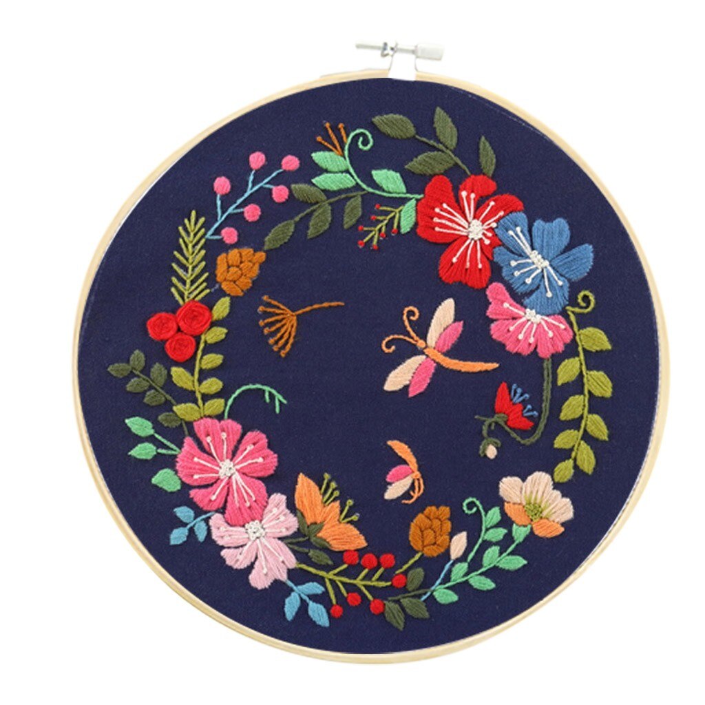 Bordado floral kit diy artesanato bordado ponto cruz decoração para casa carimbado bordado hoop threads definir aguja magica para bordar: C