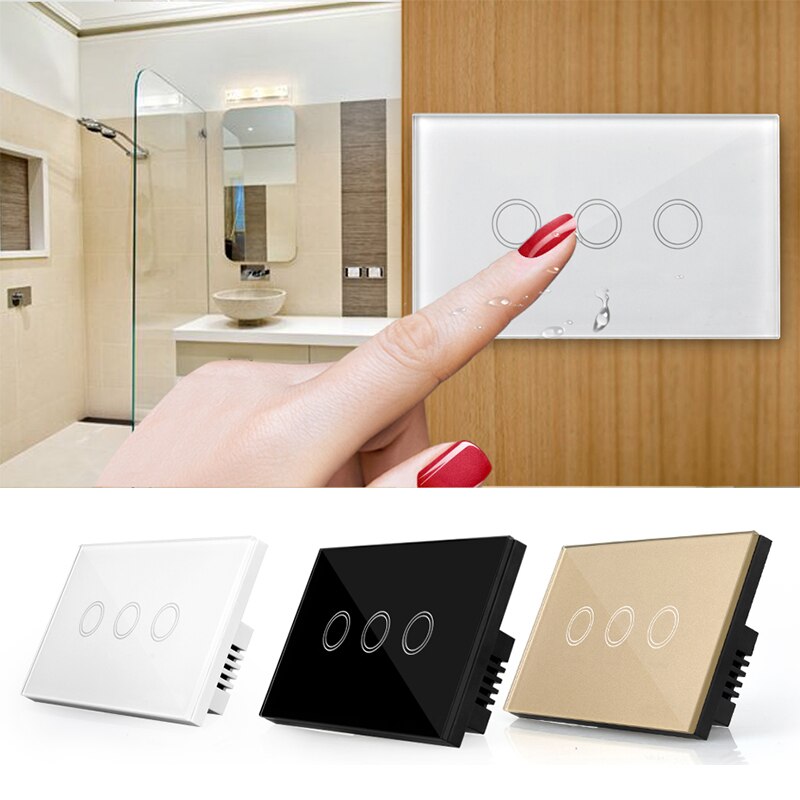 3 Gang US Standard Fireproof ABS Panel Smart Touch Switch Wall Light Switch Light Controller For Home Hotel Office Supplies