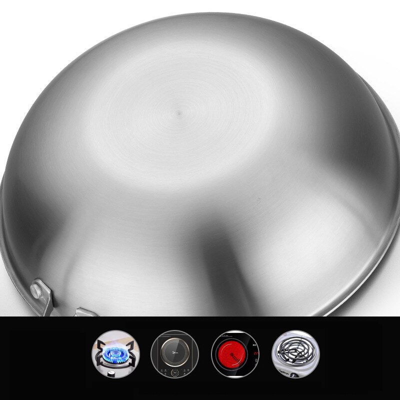 32cm Stainless Steel Wok Uncoated Kitchen Cookware 1.8mm Thick Wok Pan For Electric, Induction and Gas Stoves