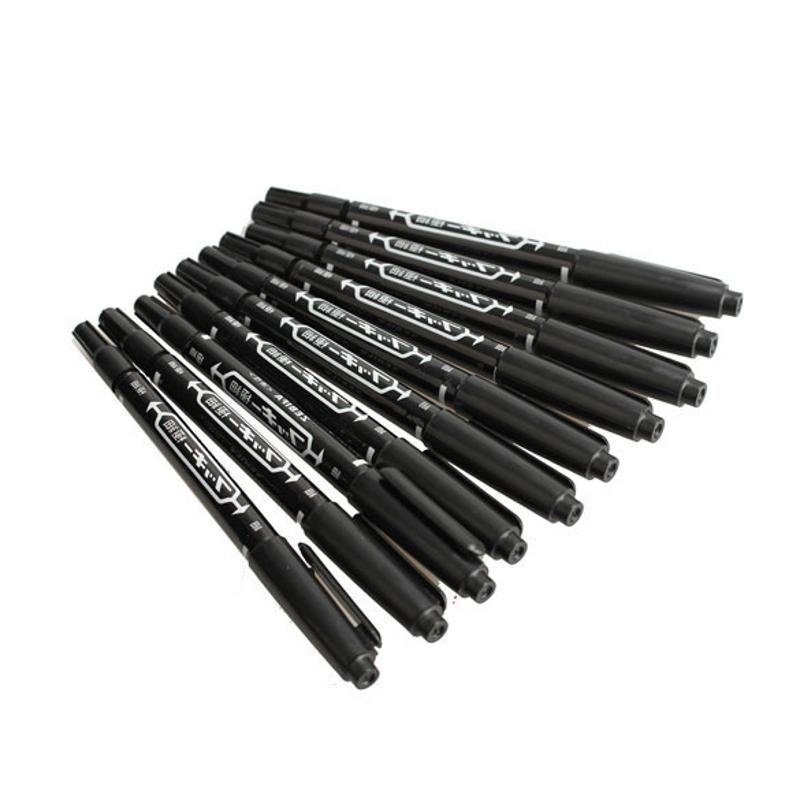 10Pcs Fine Dual Heads Marking Pen Marker Waterproofink Thin Nib Black