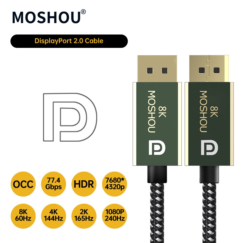DisplayPort 2.0 Cable 8K 60Hz 4K 144Hz 77.4Gbps Display Port Adapter For Video PC Laptop TV RTX 3080 DP 2.0 to DP Wire: DP 2.0 / 3m