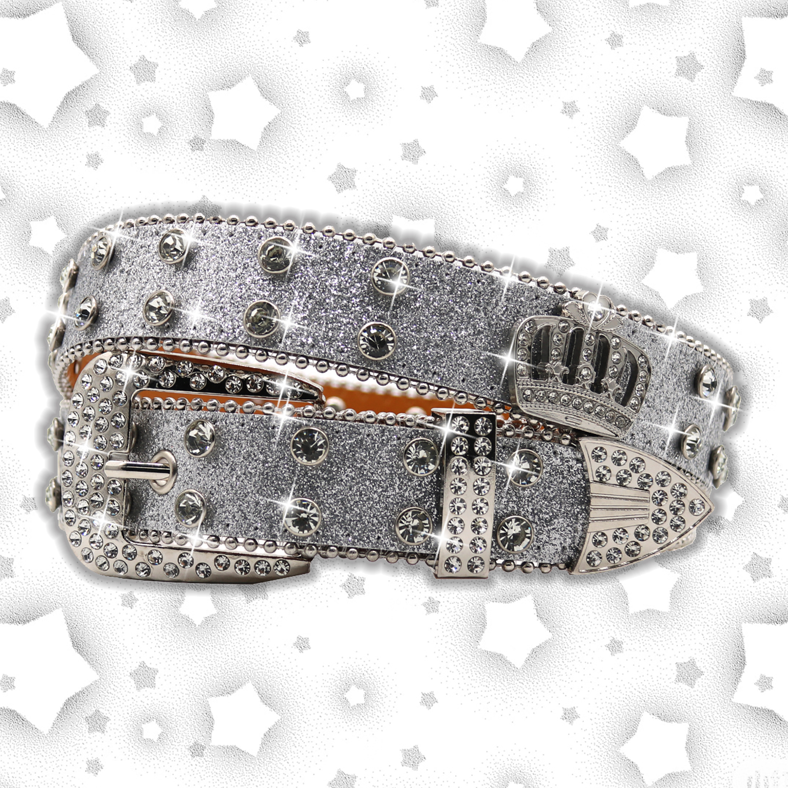 Heren Jeans Kroon Strass Y2K Stijl Riem Riem Damesriem Western Denim Glanzend Klinknagel Leer HipHop Punk Rock: Zilver / 115 CM