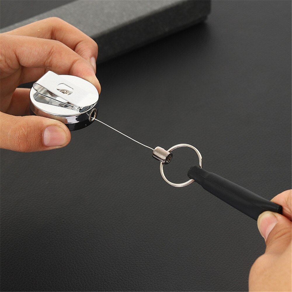 Intrekbare Badge Reel Pull Sleutelhanger Roestvrij Staal Draagbare Pen Houder Naamplaatje Id Kaarthouder Auto Sleutelhanger Riem clip Pen Cap
