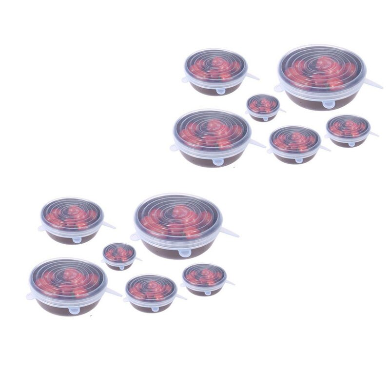 Siliconen rekbare voedseldeksels keukenaccessoires universele siliconen kom pot deksel siliconen deksel pan koken voedsel vers: 12cs witte