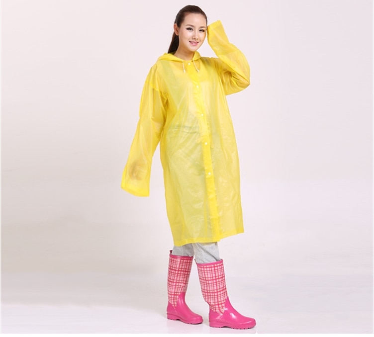 Kvinder mænd eva gennemsigtig regnfrakke bærbar udendørs rejse regntøj vandtæt camping hætteklædte ponchoer plast regntæppe: Tyk-gul