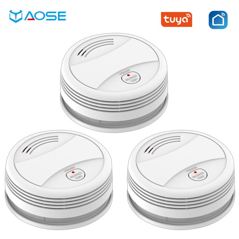 YUPA Tuya WIFI Fire Smoke Detector Security Alarm System For Garden Smoke House Home Office SmartLife APP Control Fire Alarm: 3 Pcs
