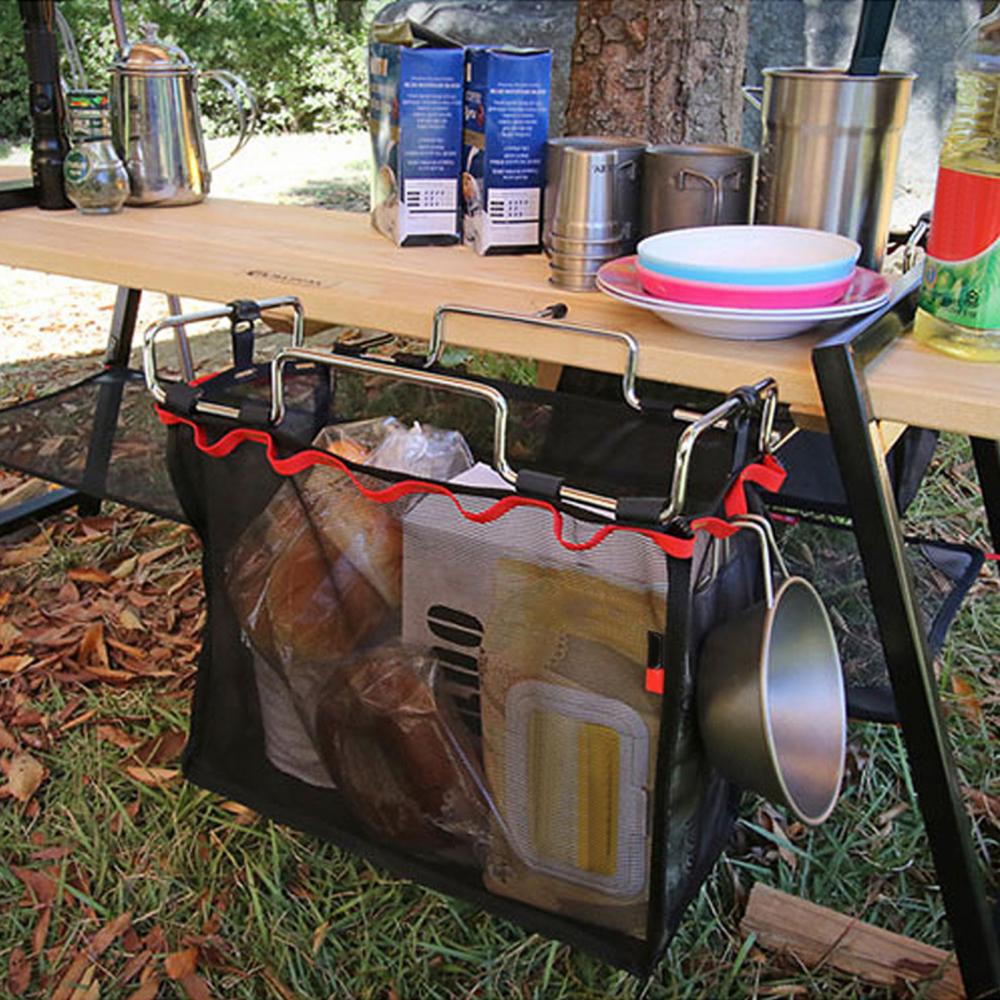 Barbecue Camping Portable Outdoor Picnic Storage Grid Table Rack Stand Net Bag Accessories