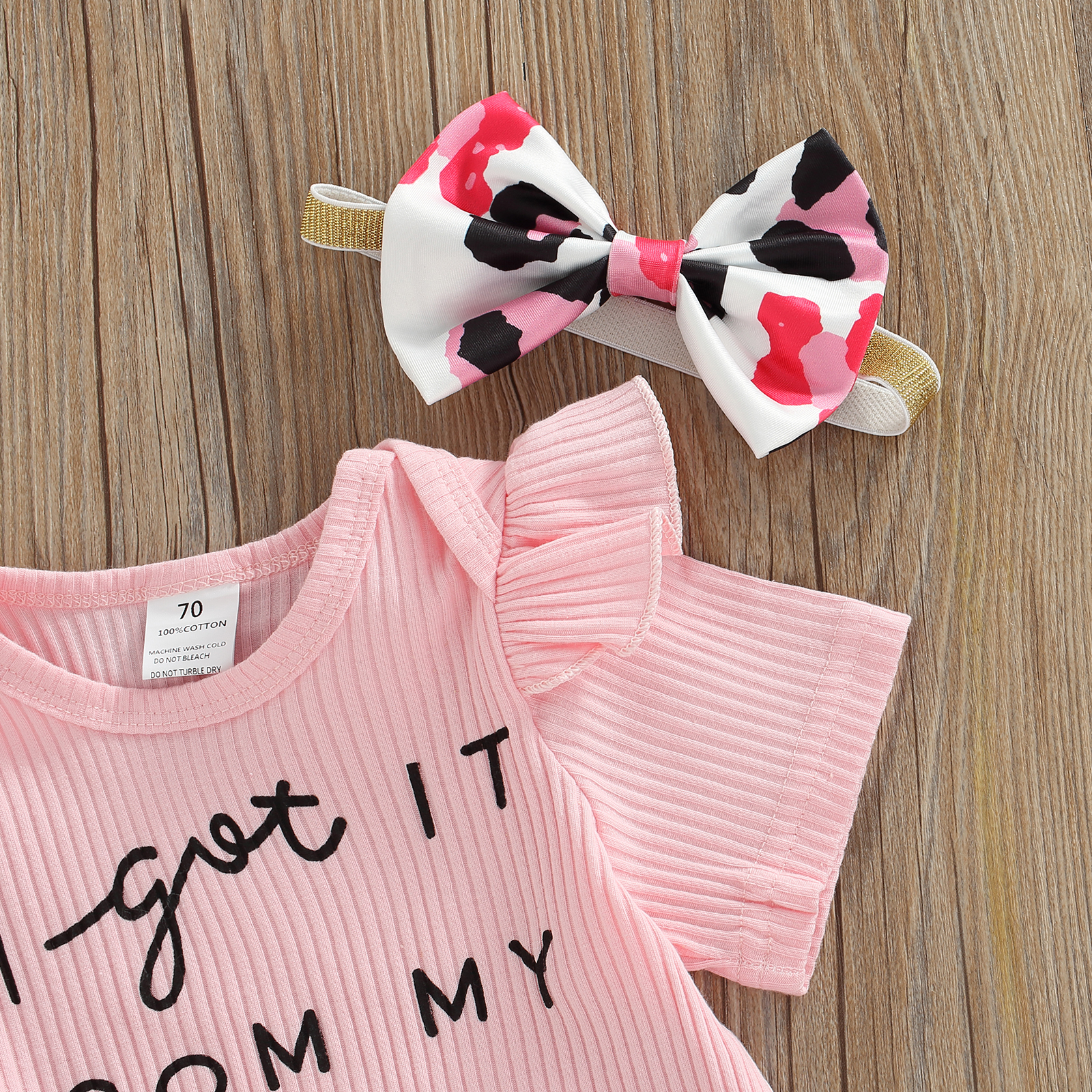 Ensemble de vêtements d'été pour bébés filles de 0 à 18M, barboteuse à manches courtes + Short imprimé léopard/tournesol, I GOT IT FROM MY MAMA, 3 pièces, 2022