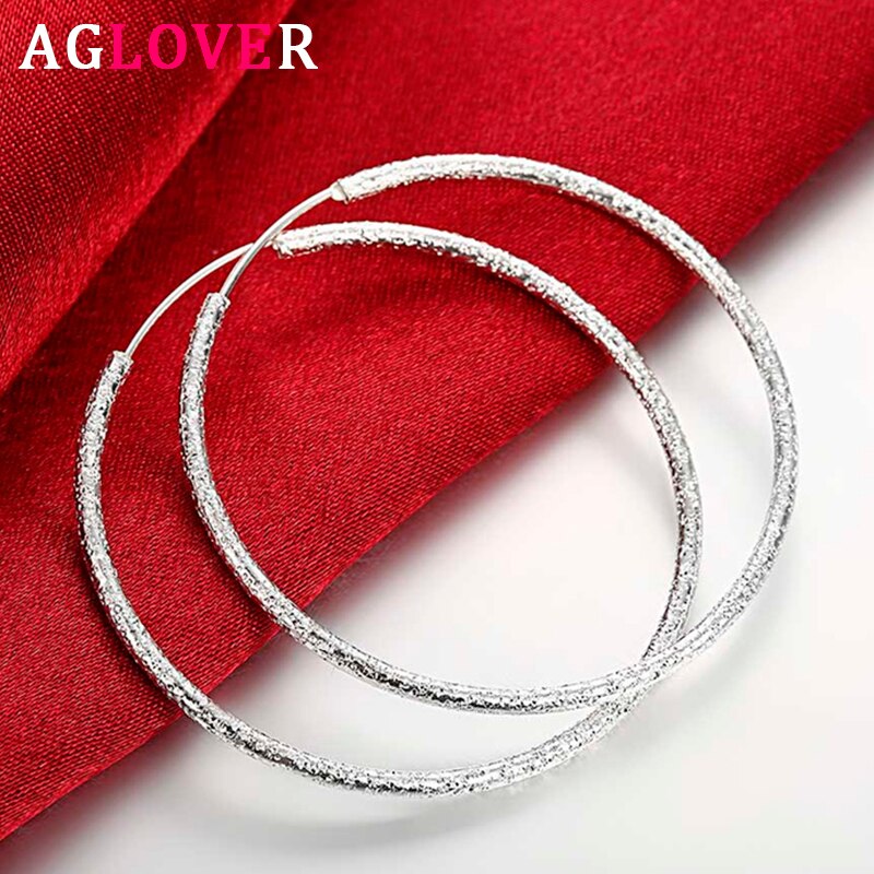 Aglover 51Mm 100% 925 Sterling Zilver Grote Frosted Hoop Oorbellen Voor Vrouwen Mode-sieraden Oorbellen