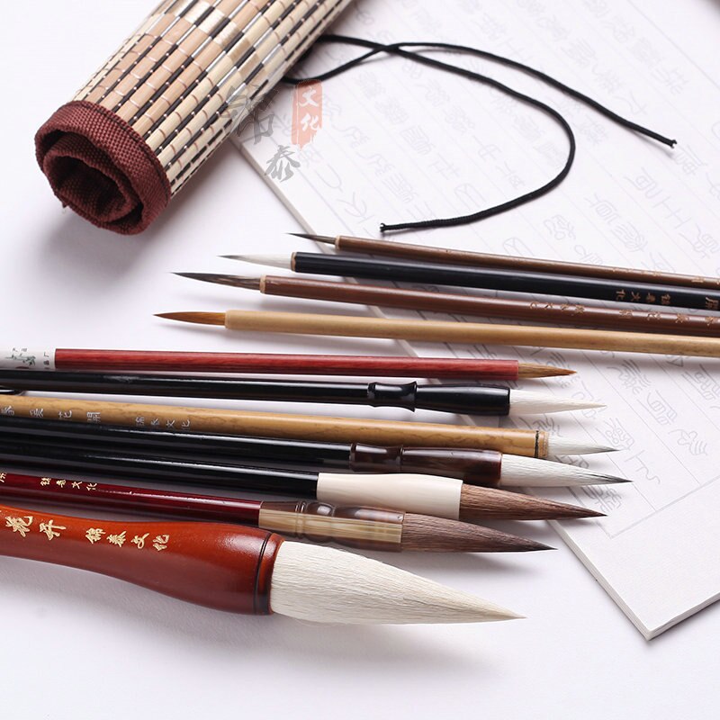 Chinese Calligraphy Brush Set Kanji Japanese Sumi Painting Drawing Artist Writing Brushes Roll-up Bamboo Brush Holder Pen Bag