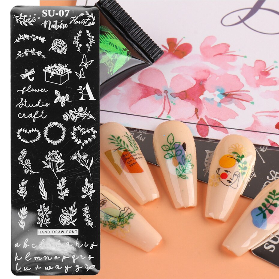 Nagel Stanzen Platte Abstrakte Sonne Blume Blatt Nagel knapp Schneeflocke Nagel Vorlagen Schablonen NäGel Zubehör SASU01-08