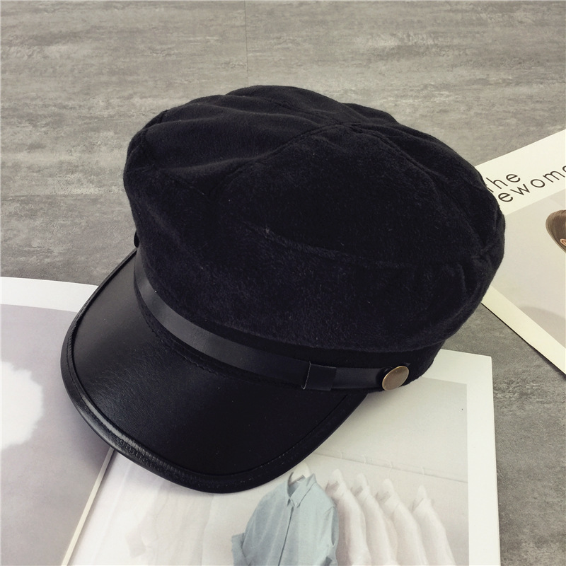 Winter Octagonal cap women men Hairy berets street style beret caps brand hats Newspaper Cap for 90s Girls: Black