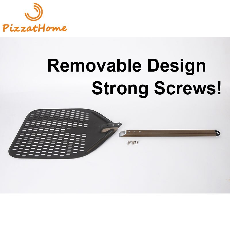 Pizzathome 14/13/12 tum perforerad pizzaskovel rektangulär pizzaskal aluminium halkfritt handtag pizzaskal avtagbart pizzverktyg