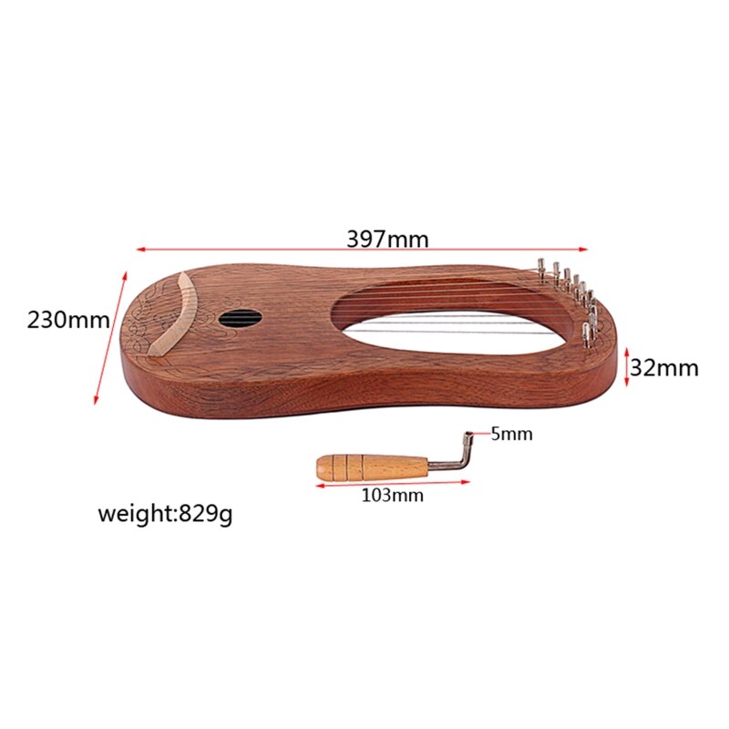 Wooden Harp 10 String Harp Portable Small Lyre with Durable String Instrument