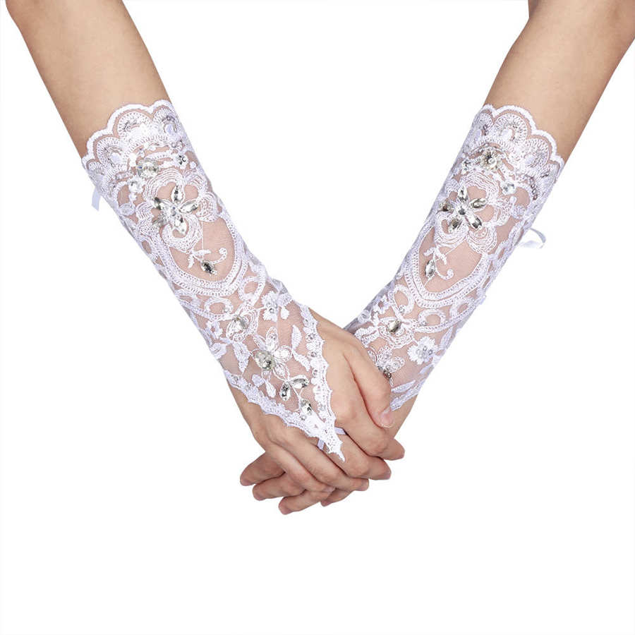 Vintage syle elfenben hvid blonder brud brude sexede fingerløse handsker bryllup tilbehør