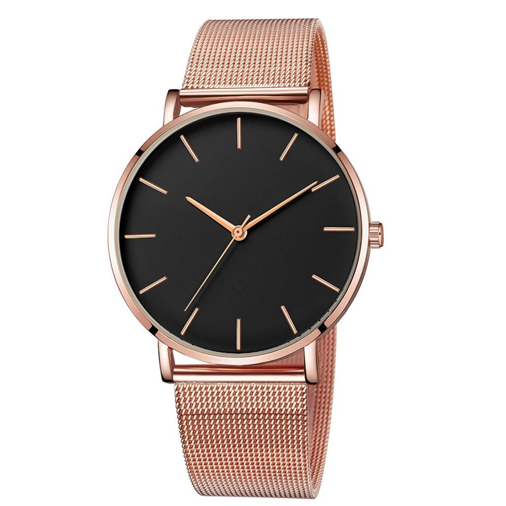 Mode Vrouwen Horloges Rvs Mesh Band Quartz Horloge Luxe Horloge Sport Klok Uhren Herren Voor Vrouwen Horloge: Rose Gold-Black