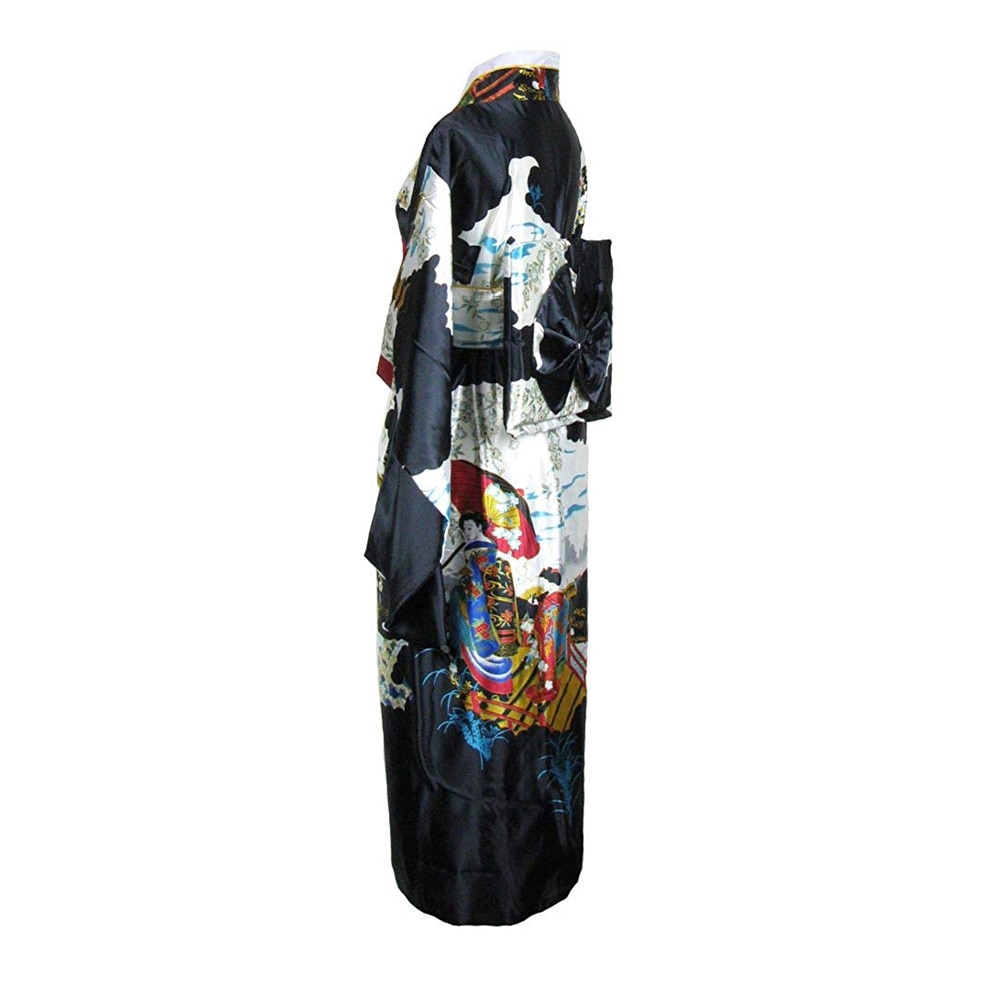 Onesize kvinnlig japansk kimono morgonrock klänning v-ringad satin kvällsfest balklänning vintage cosplay kostym helärmad klänning