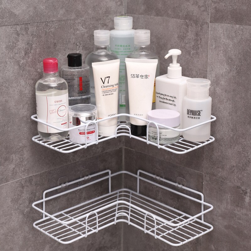 Etagère ventouse pour salle de bain ou cuisine, poinçon, cadre d&#39;angle, fer forgé, rangement de shampoing et accessoires