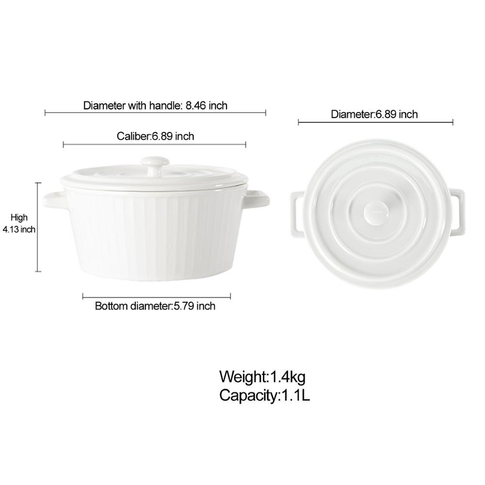 Farverig husstand keramisk stor skål instant noodle skål med låg bordservice stor suppeskål frugtbærer vegetabilsk salatskål: Hvid
