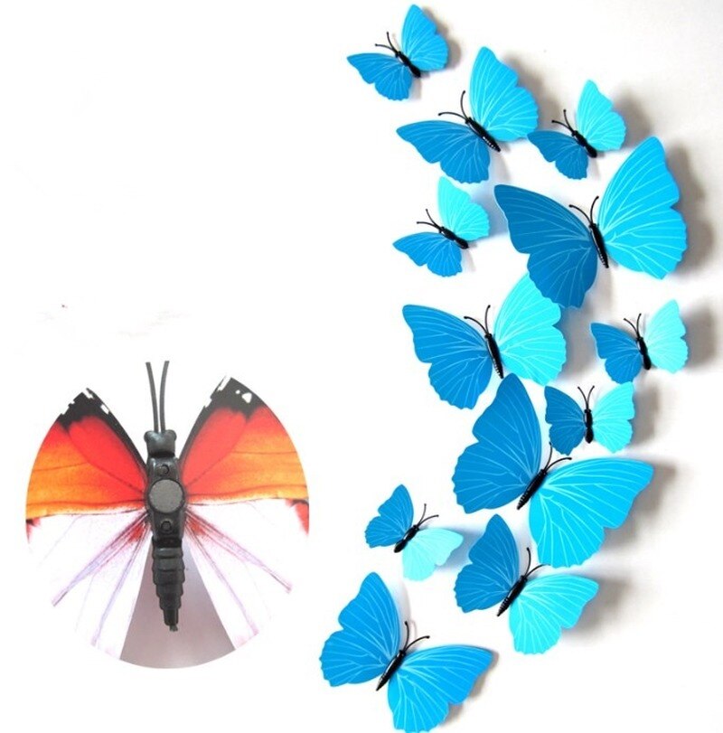 12 Stks/set Kleurrijke 3D Vlinders Muursticker Mooie Vlinder Sticker Met Magneet Voor Kid Kamer Muurstickers Home Decoratie: 01-Blue