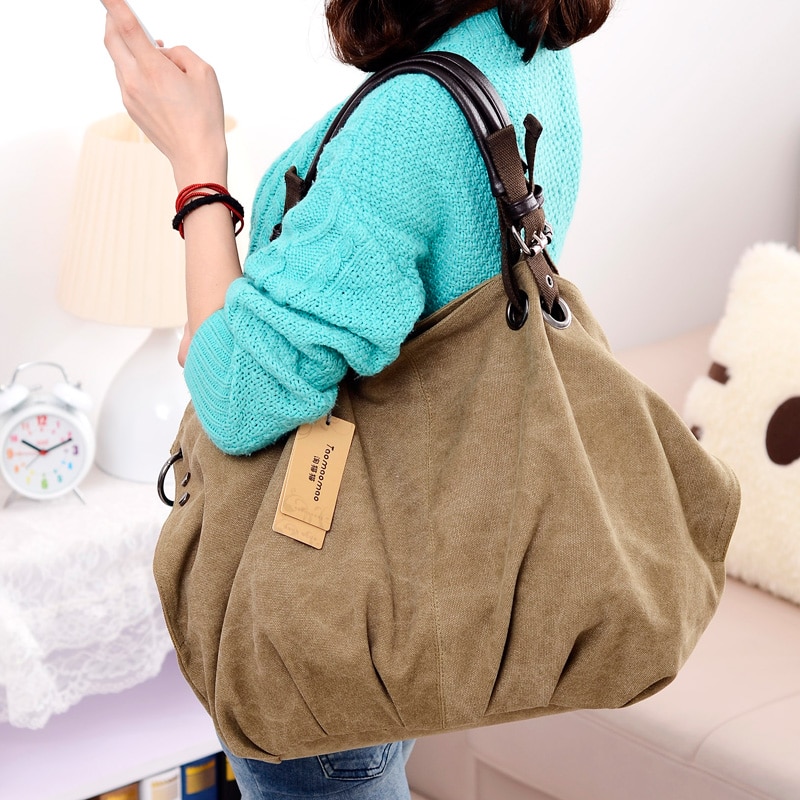 Women Canvas Messenger Bags Female Crossbody Bags Solid Shoulder Bag Casual Female Handbag Large Capacity Tote