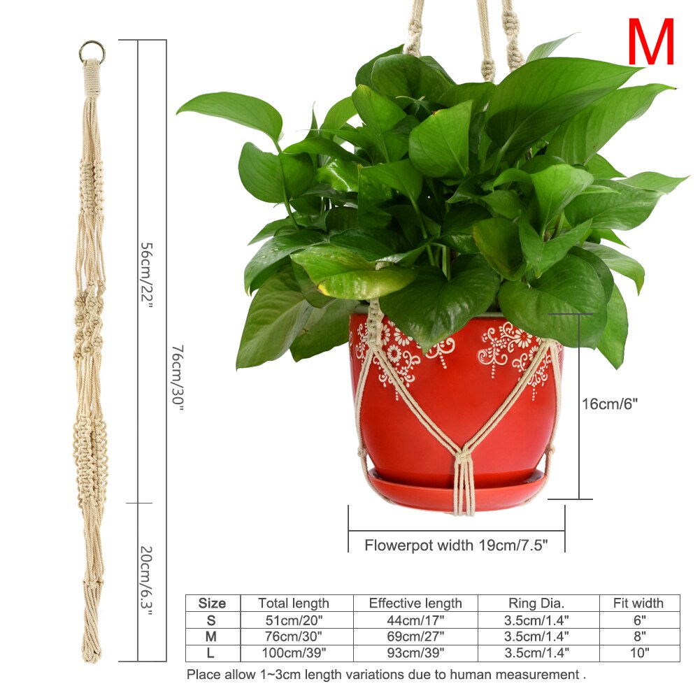 Wituse macrame växthängare krok grytlapp handgjord 100%  bomullssnöre växthängare hängande korghållare enkel/tofs 28 35 46 ": Stil  c 76cm