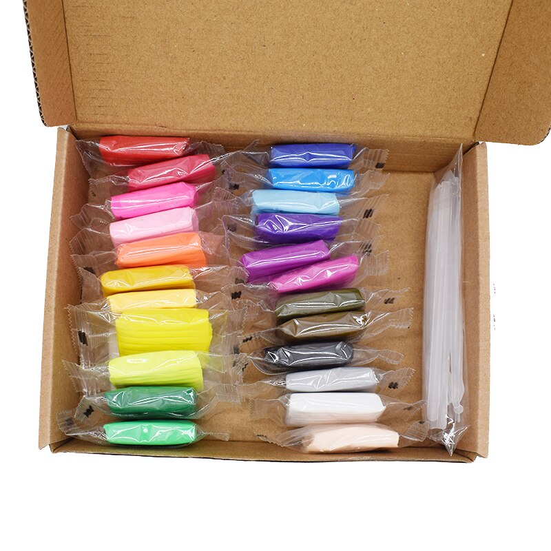 Miljövänlig 24 färg ugn baka lera manualidades sugru mjuk lera polymorf kid diy cadeau luchtbed uv harts lera