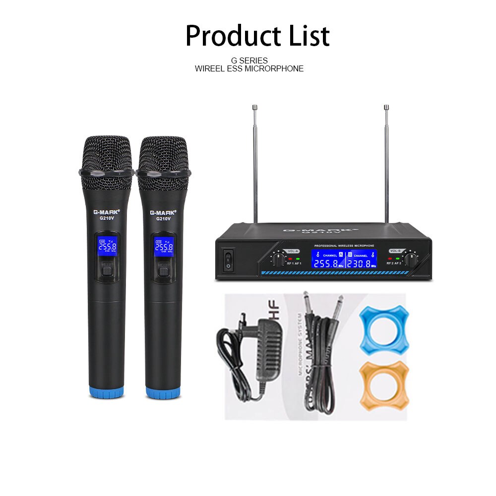 Micrófono inalámbrico G-MARK G210V, dispositivo de 2 canales para Karaoke, micrófono de mano para , canto, espectáculo en Iglesia y hogar