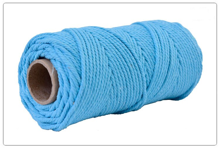 4mm 100%  bomuldssnor farverig reb ledning beige snoet håndværk macrame snor gør-det-selv bryllup hjem tekstil dekorative forsyning 100m: Lyseblå