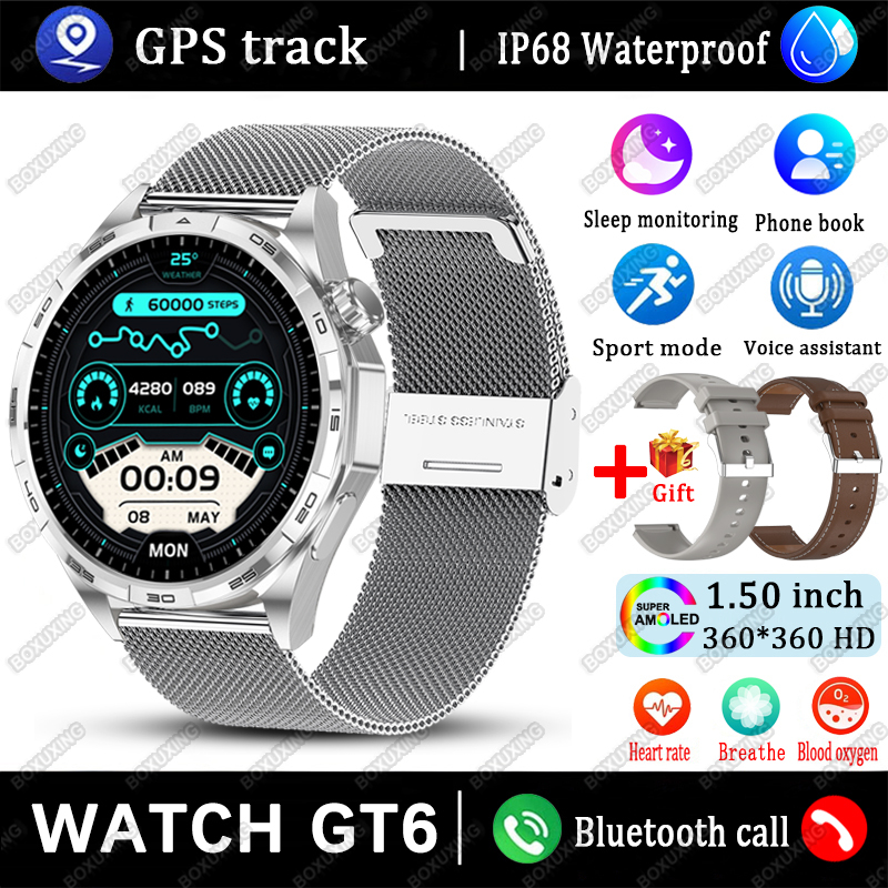 Nuovo orologio GT6 Smart Watch da uomo HD AMOLED schermo GPS traccia frequenza cardiaca chiamata Bluetooth sport fitness mostra sempre l'ora Smart Watch: Blu