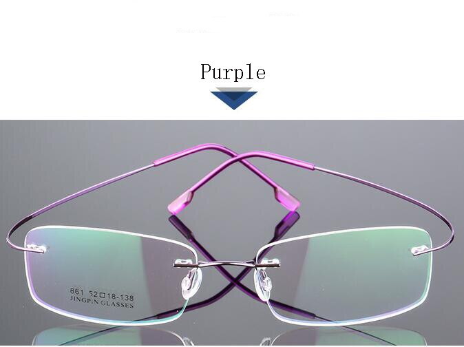 Titanium Legering Flexibele Frameloze Mannen Vrouwen Metalen Randloze Bijziendheid Frame Opvouwbare Glazen Been Optische Brillen: Purple