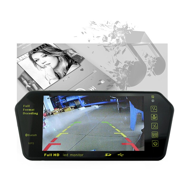 Cámara de visión trasera para coche, Monitor de espejo automático, HD, 7 pulgadas, alta resolución, TFT, bluetooth, reproductor MP5, USB, ,