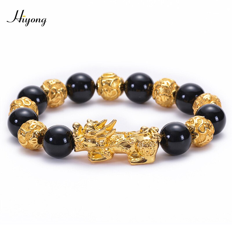 Feng shui preto obsidian grânulos pulseira de alta qualidade pixiu riqueza pulseiras para homens charme buda liga jóias: Obsidian Bracelet8