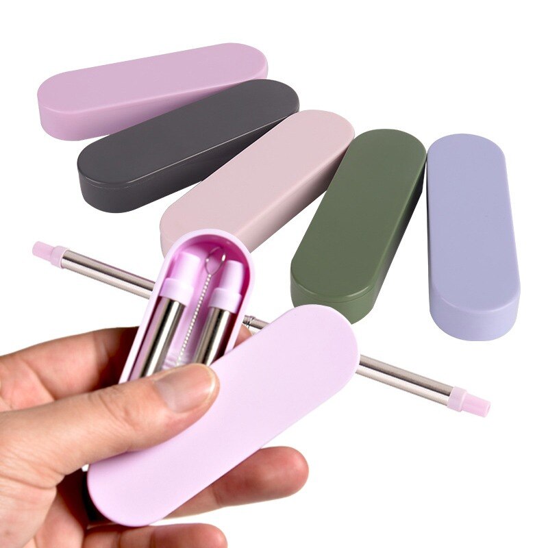 Pajitas plegables reutilizables, pajilla de Metal telescópica de acero inoxidable con caja de almacenamiento portátil
