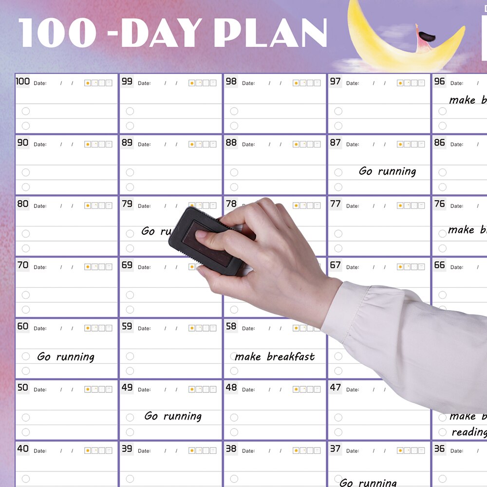 Zelfklevende Muur Kalender 100 Dagen Dagelijks Leren Tijdschema Te Doen Lijst Kids Gedrag Grafiek Uitwisbare Studie Periodieke Planner