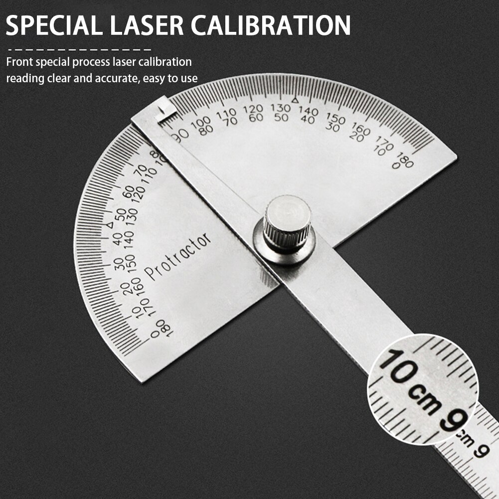 Handheld Angle Ruler Adjustable Protractor 180 Degree Gauge Stainless Steel Measuring Tool Woodworking DIY 0-100mm Clear Scale