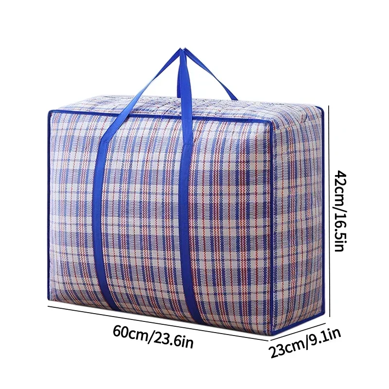 Bolsa tejida a rayas, almacenamiento de gran capacidad, bolsas móviles, ropa, colcha, manta, paquete de embalaje de equipaje, bolso con cremallera, organizador para el hogar: Beige