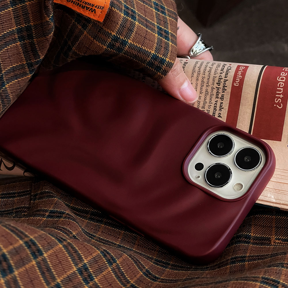 INS vin rouge 3D ondulation d'eau coque en silicone souple pour iPhone 11 12 13 14 15 16 Pro Max plis pour iPhone 13Pro Max housse antichoc